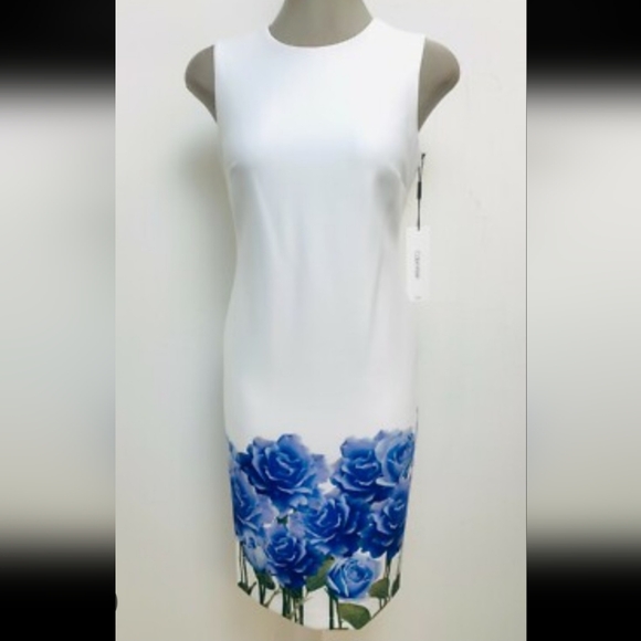 Calvin Klein White Dress with Blue Floral Design - Picture 1 of 7